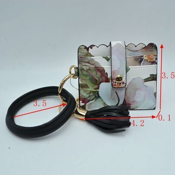 Wristlet Credit Card Holder with Tassel and Key Ring Bracelet/Bangle - Picture 2 of 3